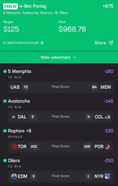 Parlay P Money Team Wins