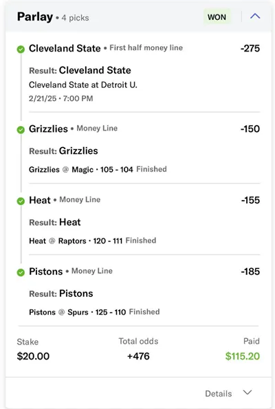 Parlay P Money Team Wins