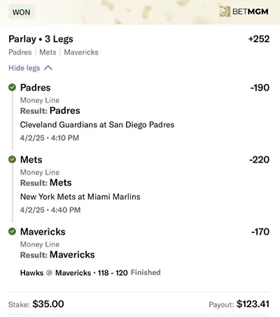 Parlay P Money Team Wins