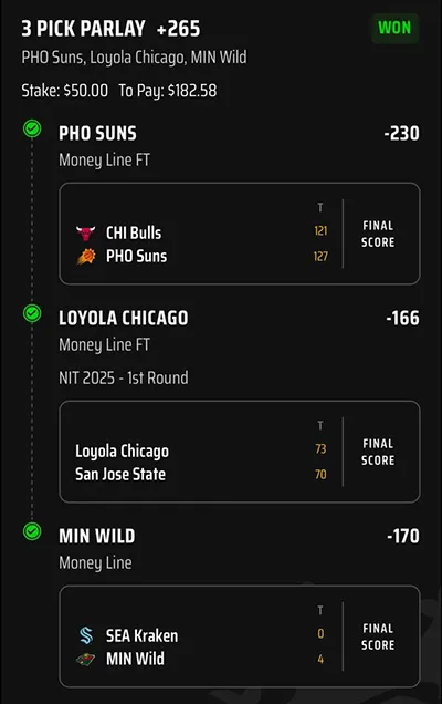 Parlay P Money Team Wins