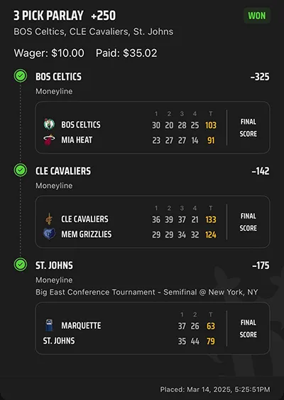 Parlay P Money Team Wins