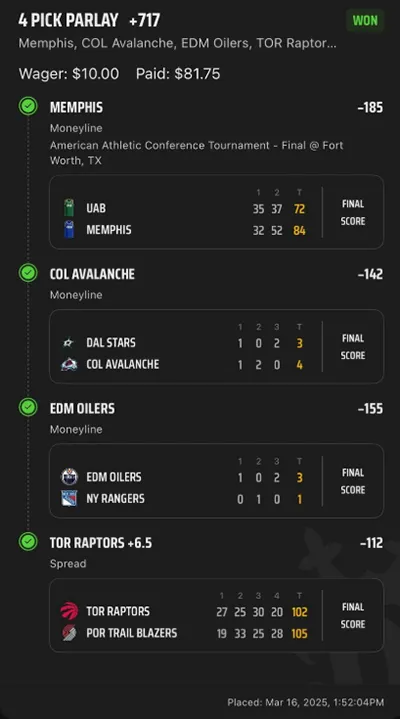 Parlay P Money Team Wins