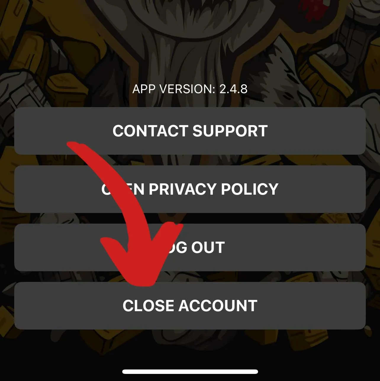 The Account screen in the Parlay P app, with the Close Account button